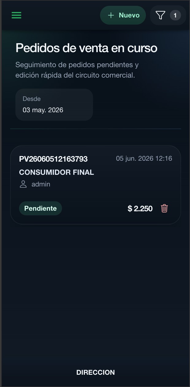 Módulo Pedidos de Venta de GC Mobile con el seguimiento de pedidos en curso