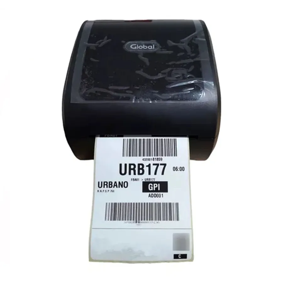 Global TP-LABEL4-USB imprimiendo una etiqueta de envío de 10×15 con códigos de barras